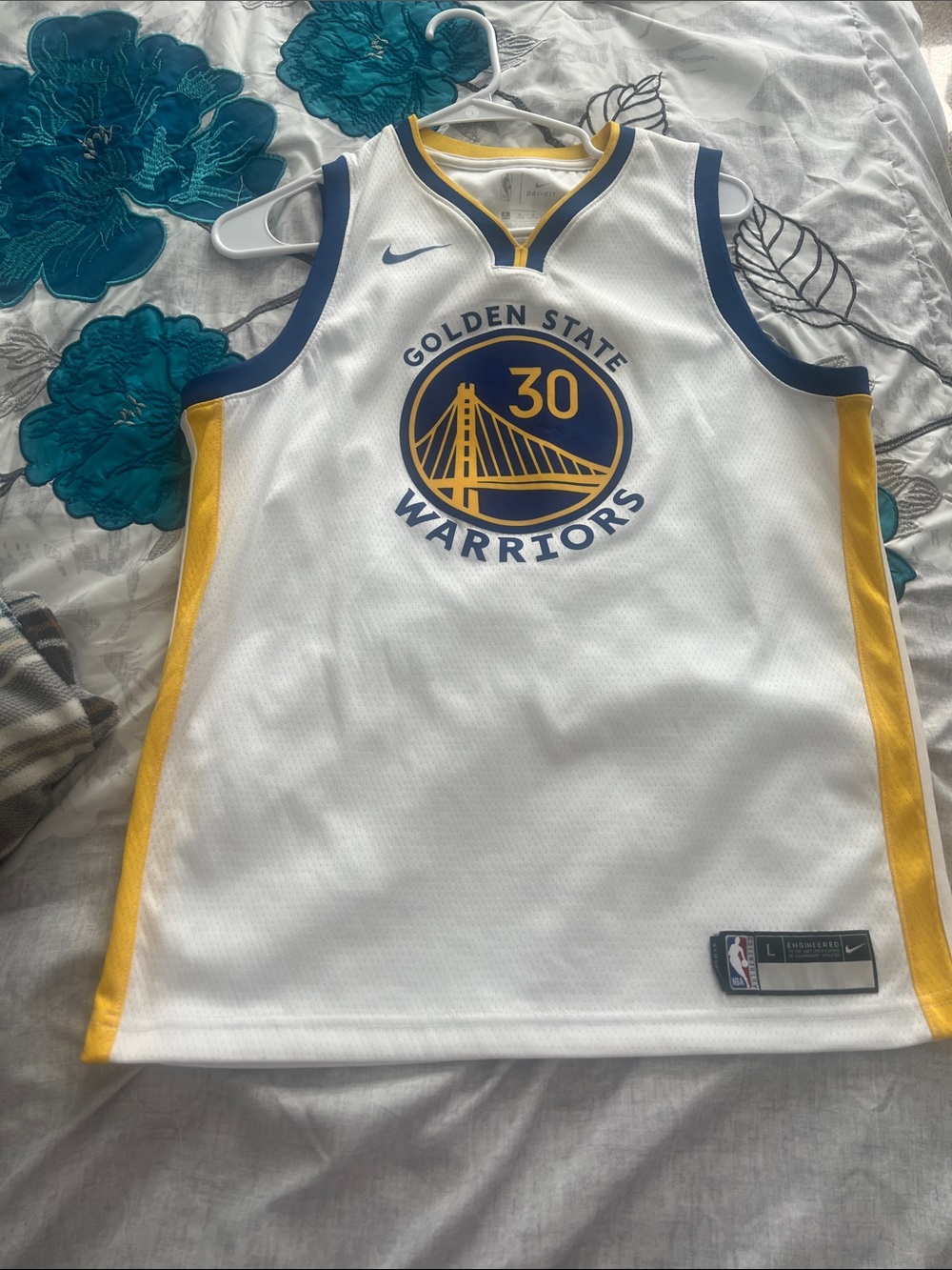 Nike Golden State Warriors White, Yellow & Blue Basketball Jersey - #30